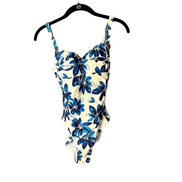 Floral One-Piece Swimsuit with Blue Tropical Print and Multi-Cup Support B52 - Picture 1 of 9
